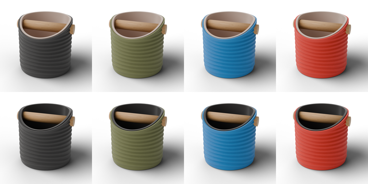 Ripple Round Espresso Knock Box | Two-Tone with Oak Bar