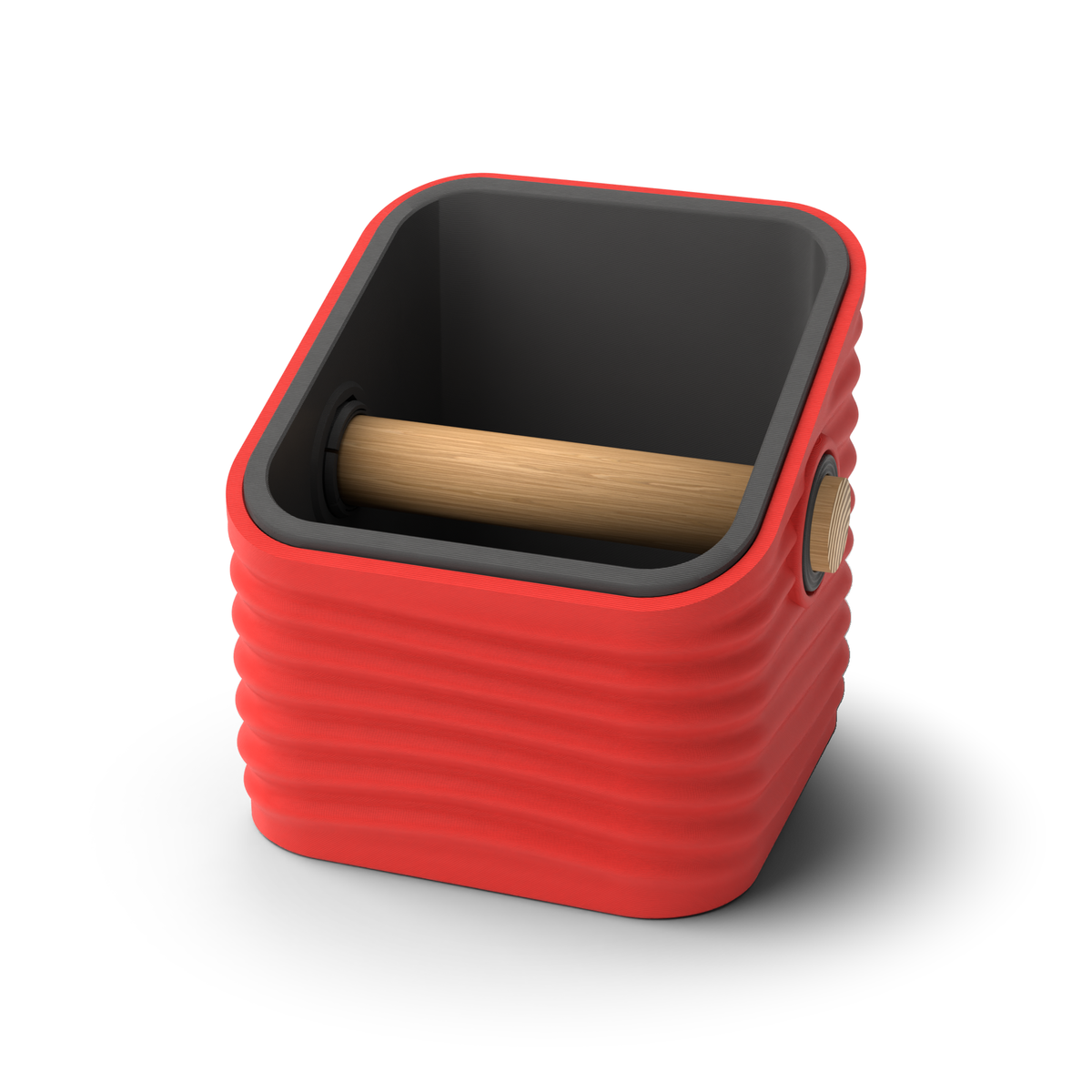Ripple Square Angled Espresso Knock Box | Two-Tone with Oak Bar