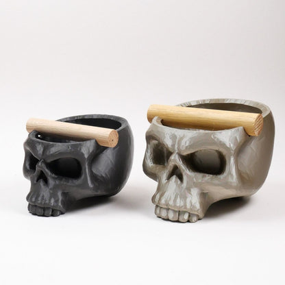 Gothic Skull Espresso Knock Box with Oak Bar