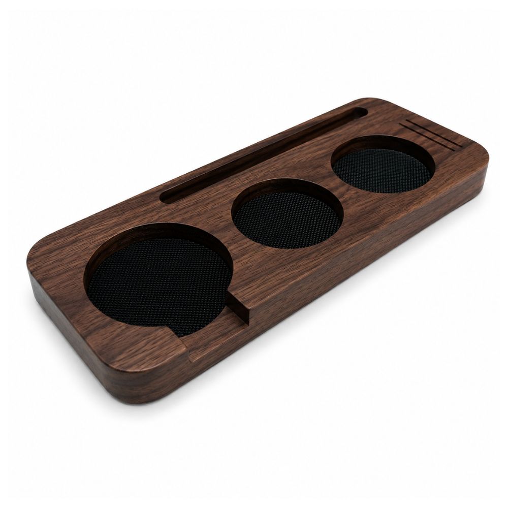 Walnut Espresso Tamper Station & Coffee Accessories Organiser