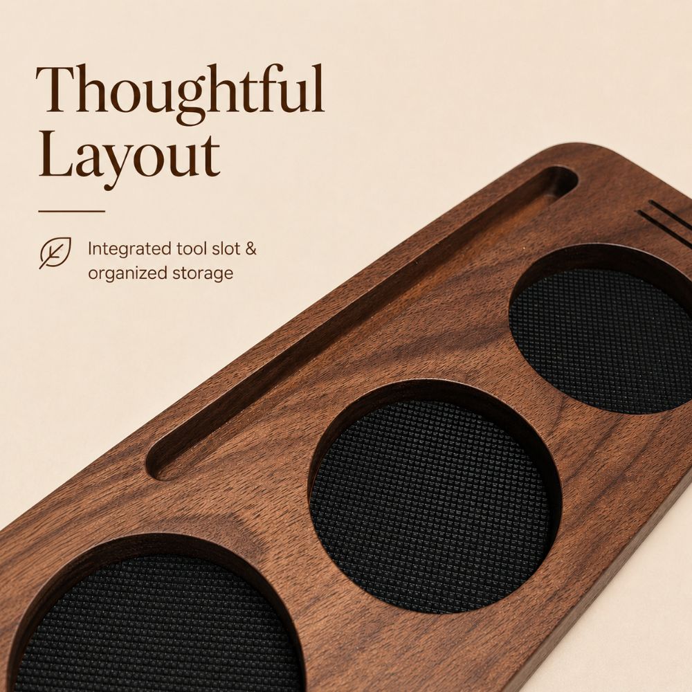 Walnut Espresso Tamper Station & Coffee Accessories Organiser
