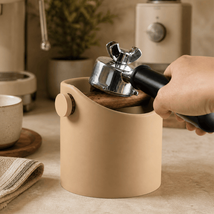 Minimalist Espresso Knock Box with Oak Bar