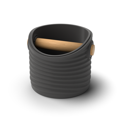 Ripple Round Espresso Knock Box | Two-Tone with Oak Bar