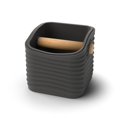 Ripple Rounded Square Espresso Knock Box | Two-Tone with Oak Bar