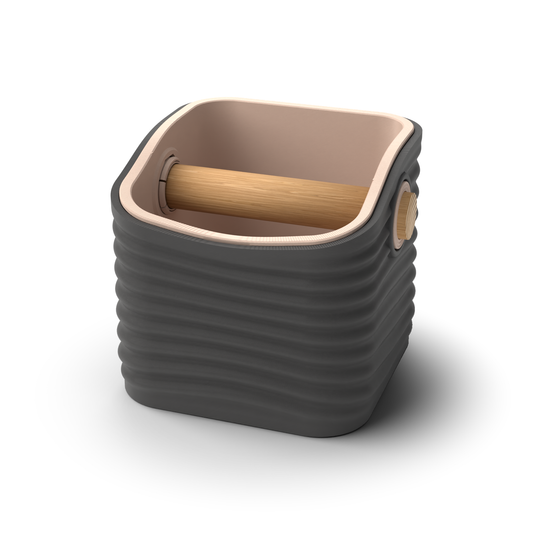 Ripple Rounded Square Espresso Knock Box | Two-Tone with Oak Bar