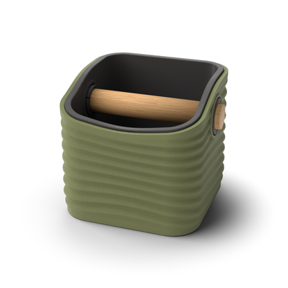 Ripple Rounded Square Espresso Knock Box | Two-Tone with Oak Bar