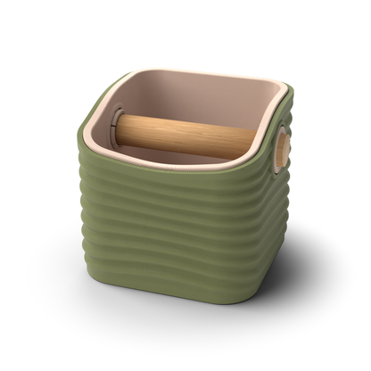Ripple Rounded Square Espresso Knock Box | Two-Tone with Oak Bar