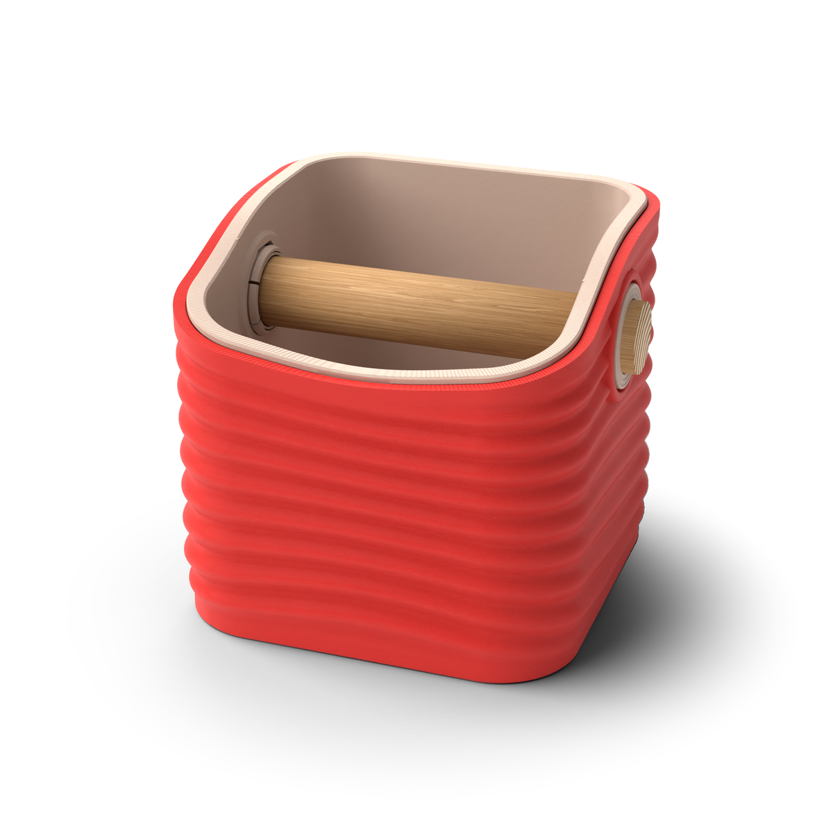 Ripple Rounded Square Espresso Knock Box | Two-Tone with Oak Bar