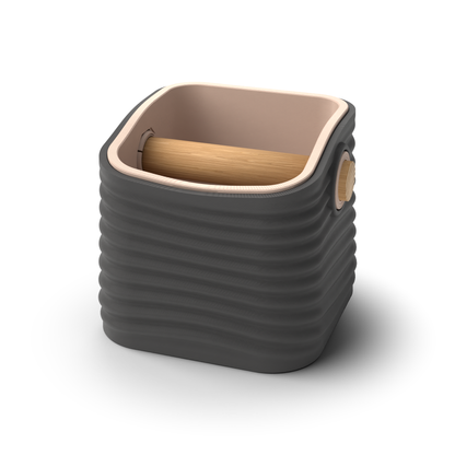 Ripple Square Tapered Espresso Knock Box | Two-Tone with Oak Bar