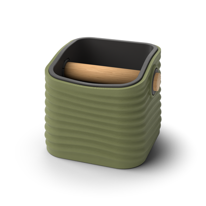 Ripple Square Tapered Espresso Knock Box | Two-Tone with Oak Bar
