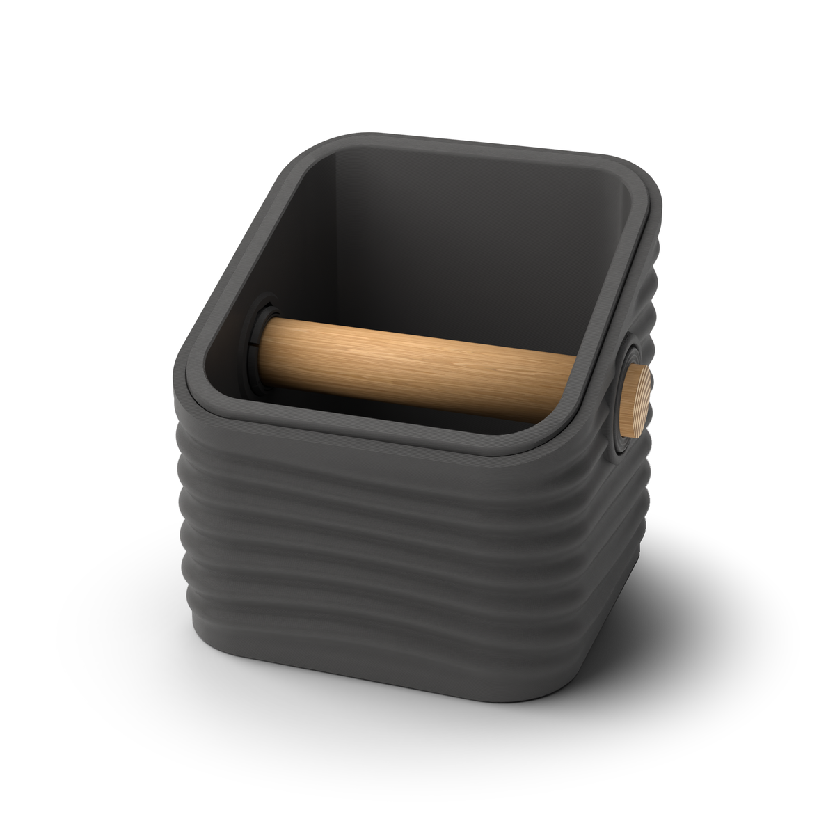 Ripple Square Angled Espresso Knock Box | Two-Tone with Oak Bar