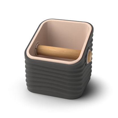 Ripple Square Angled Espresso Knock Box | Two-Tone with Oak Bar