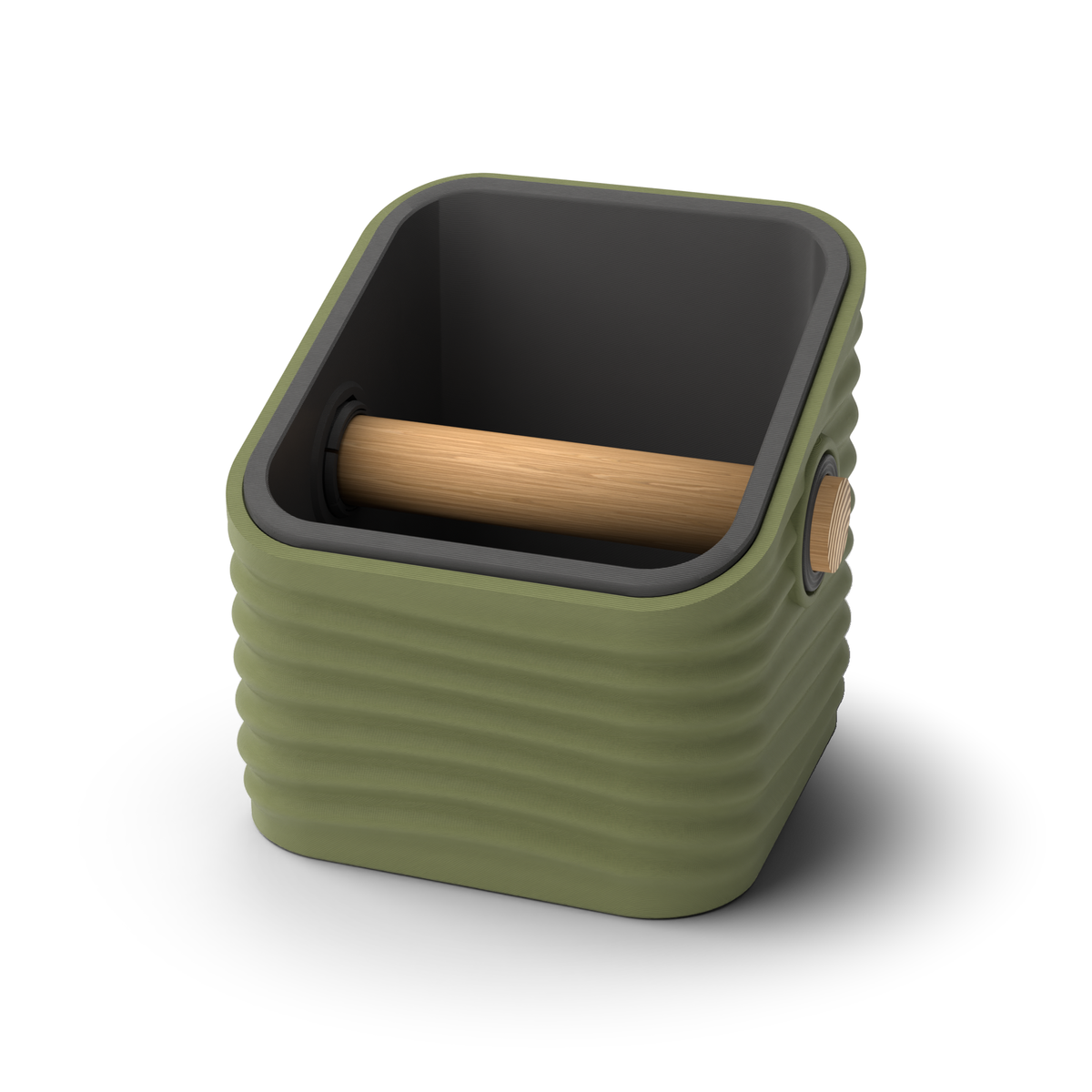 Ripple Square Angled Espresso Knock Box | Two-Tone with Oak Bar