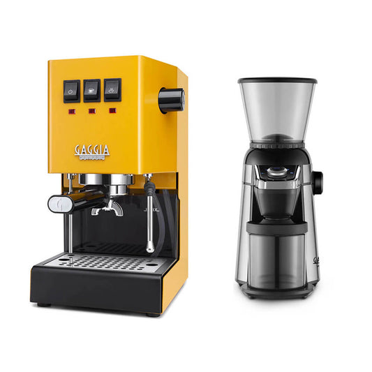 Gaggia Classic E24 Sunshine Yellow Espresso Machine - Brass Boiler & MD15 Coffee Grinder Bundle