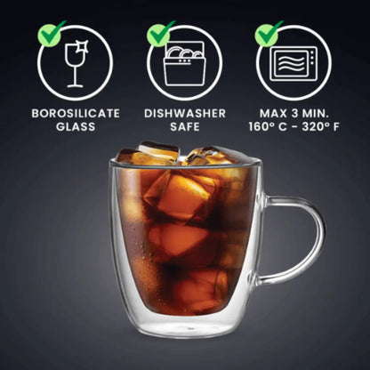 Capri Double Walled Glass Mugs (350ml - Set of 2)