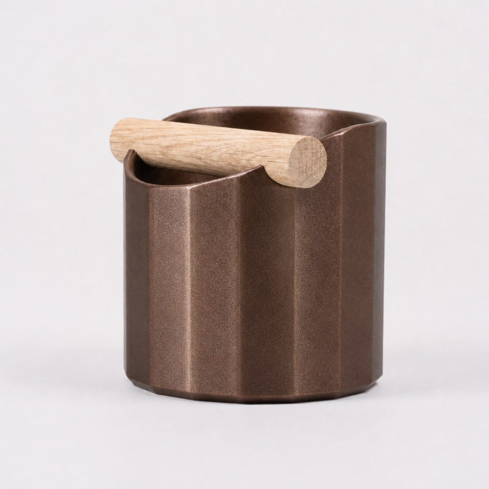 The Facet Geometric Espresso Knock Box with Oak Knock Bar