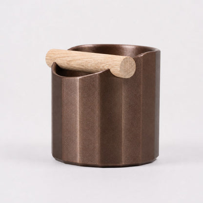 The Facet Geometric Espresso Knock Box with Oak Knock Bar
