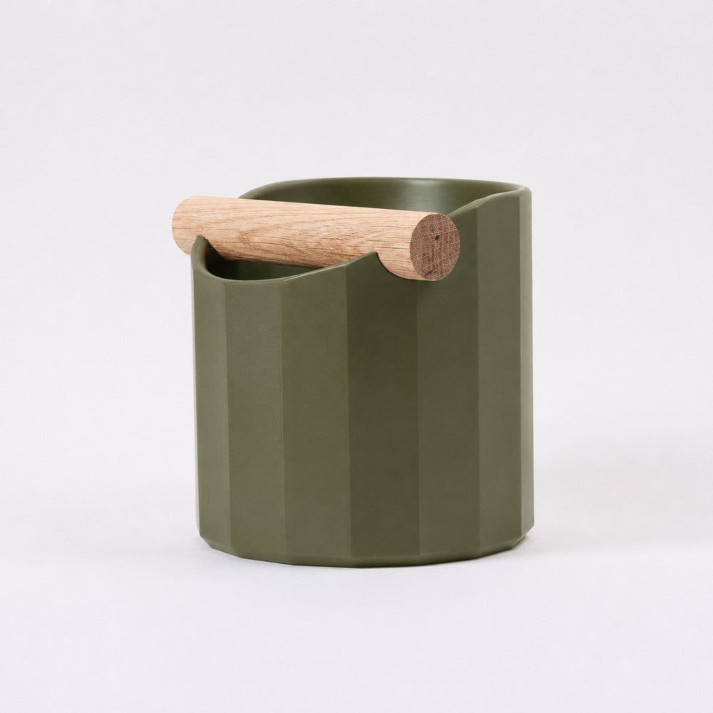 The Facet Geometric Espresso Knock Box with Oak Knock Bar