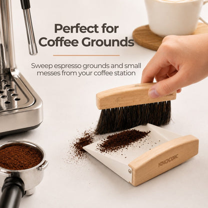 Magnetic Coffee Dustpan & Horsehair Blend Brush Set